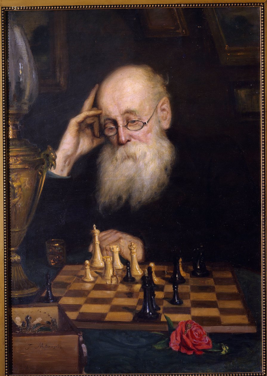Les echecs contre soi meme (Xadrez consigo mesmo). Peinture de Grigori (Grigoriy, Grigory) Grigoryevich Myasoyedov (Myasoedov, Miasoedov) (1834-1911), huile sur toile de Grigori Grigoryevich Myasoedov