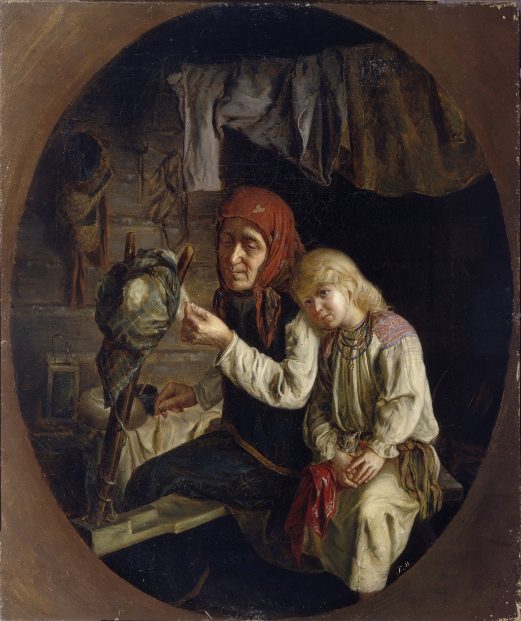 Aula de fiação, 1859 de Grigori Grigoryevich Myasoedov