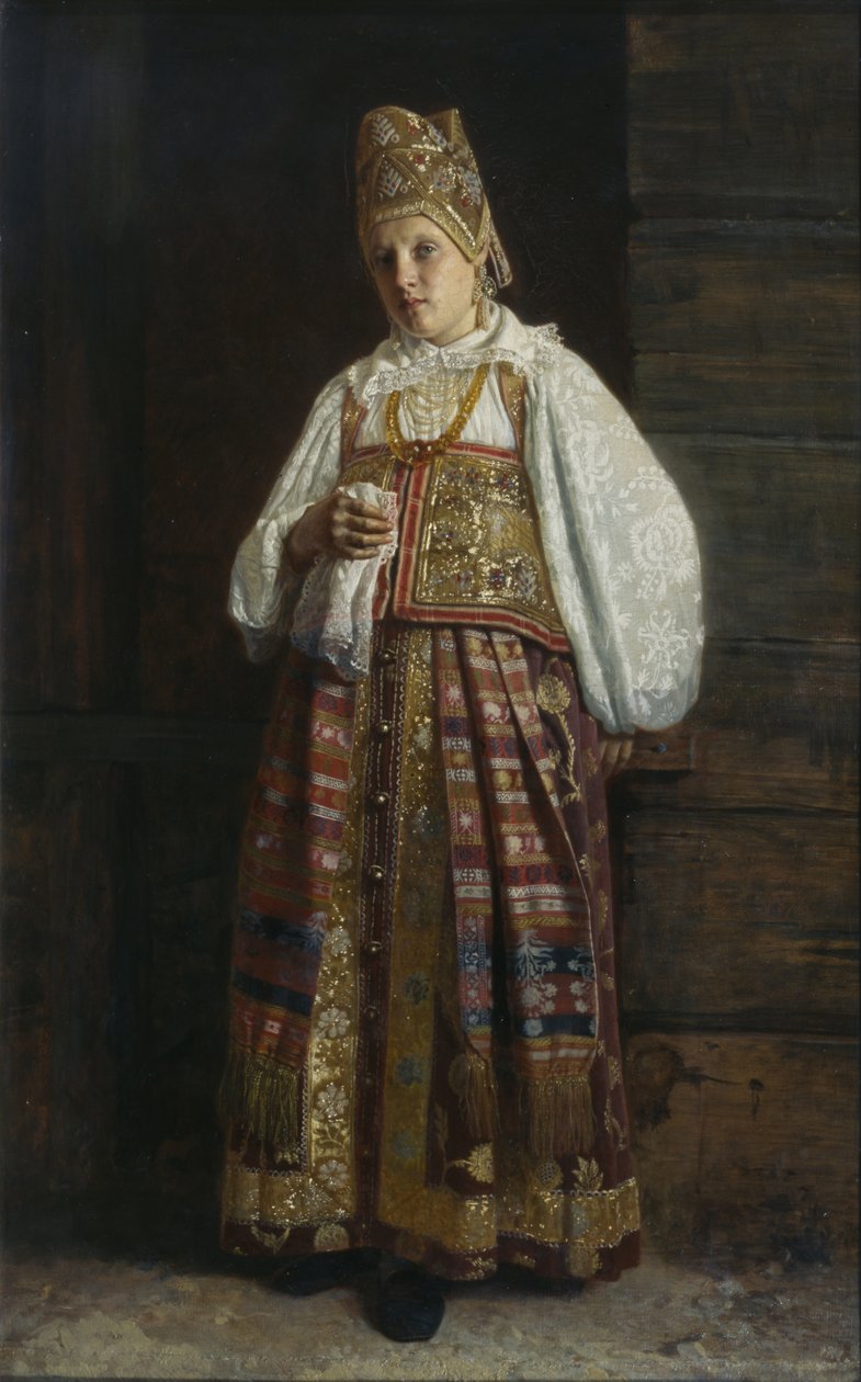 Mulher de Kursk em roupas tradicionais russas, 1871 de Grigori Semenovich Sedov