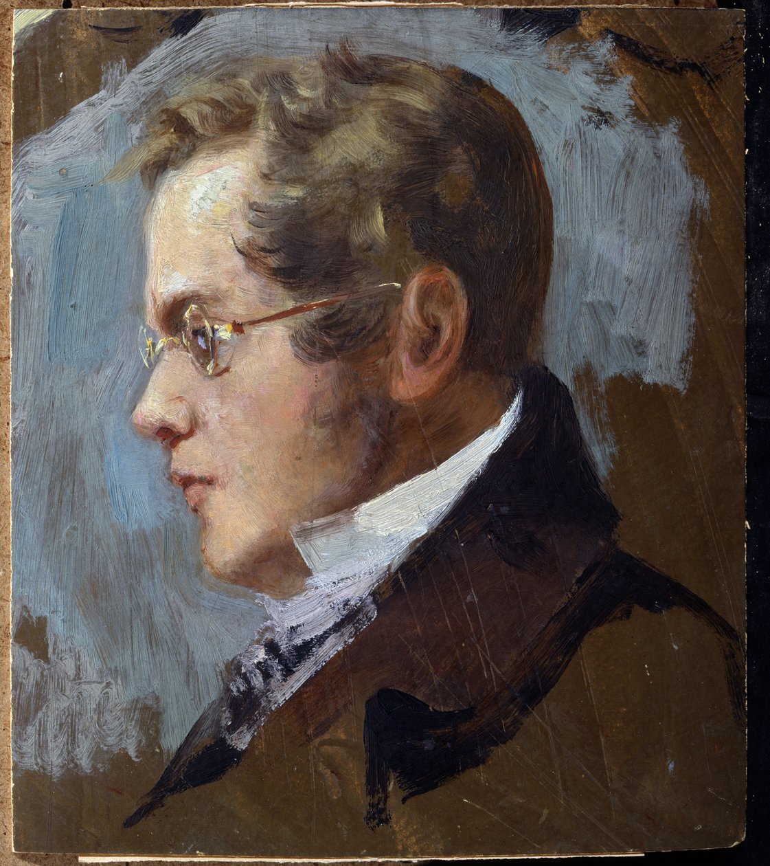 Retrato do príncipe poeta Piotr Andreievitch Viazemski (Pierre Wiazemsky) (1792-1878) (Retrato do Príncipe Poeta Pyotr. A. Vyazemsky). Oeuvre de Grigori (Grigoriy, Grigory) Grigoryevich Myasoyedov (Myasoedov, Miasoedov) (1834-1911), huile sur carton. Arte de Grigoriy Myasoyedov