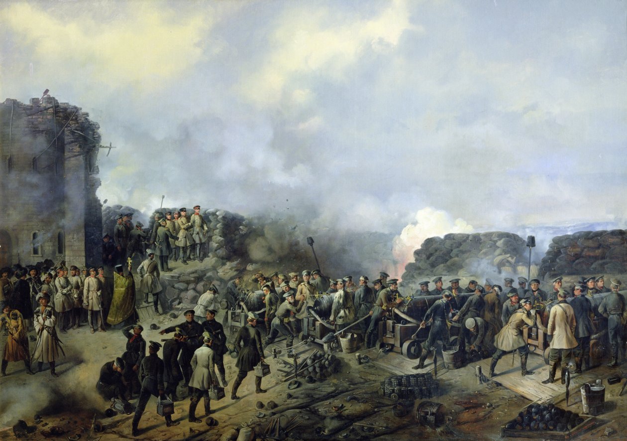 A batalha franco-russa em Malakhov Kurgan em 1855, 1856 de Grigory Shukayev