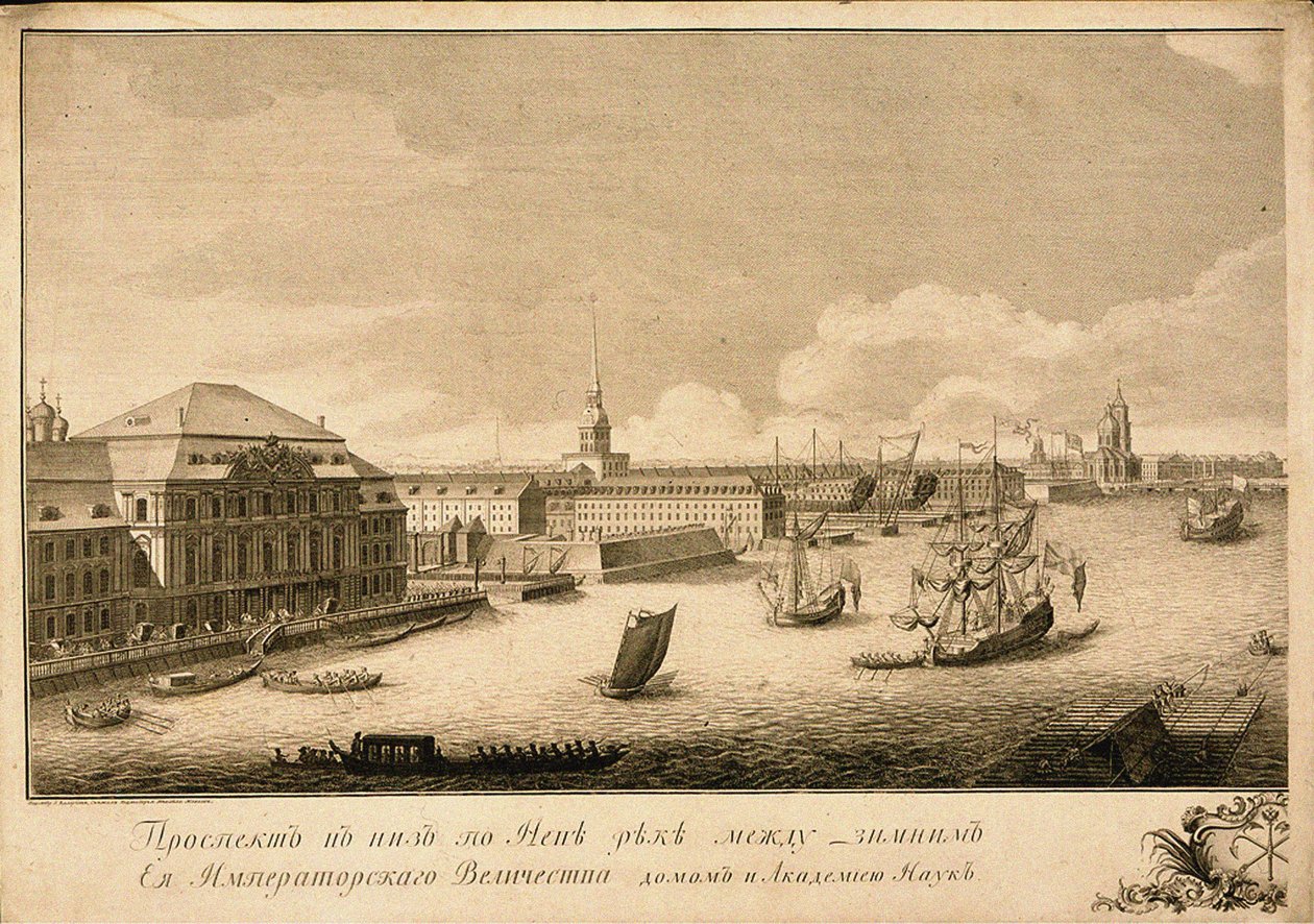 Vista do Palácio de Inverno do rio Neva, 1753 de Grigory Anikeevich Kachalov
