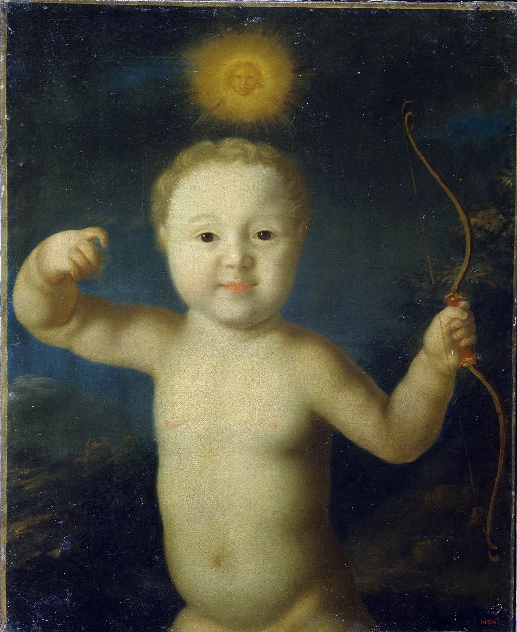 Retrato do czarevich Alexis Petrovich da Rússia (1690-1718). (Retrato do czarevich Alexei Petrovich da Rússia). Representa o bebê em Eros, nu segurando seu arco e encimado por um sol no meio da noite. Pintura de Grigori Dmitrievich Molchanov (por volta de  de Grigory Dmitriev Molchanov