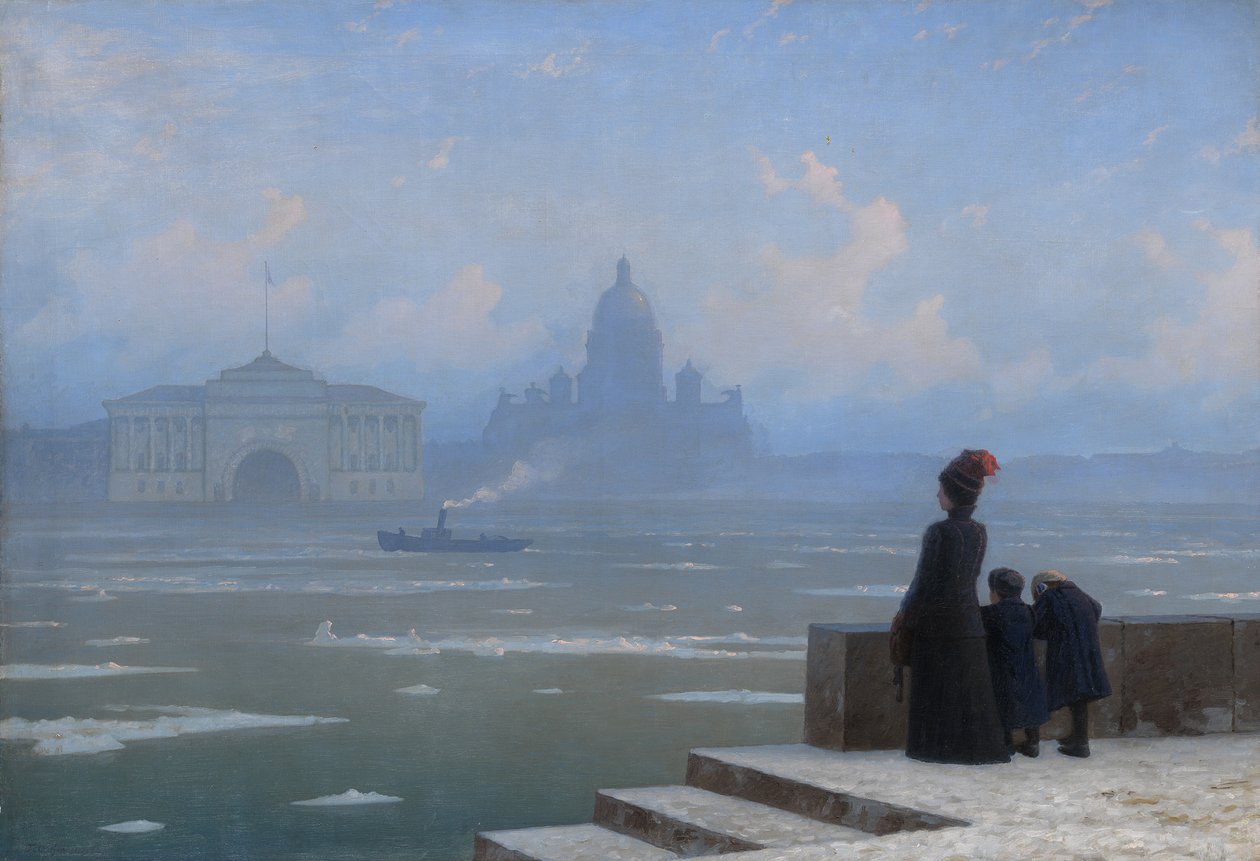 Gelo flutuando no rio Neva em São Petersburgo, na década de 1890 de Grigory Odisseyevich Kalmykov