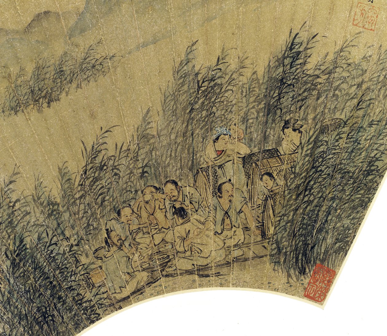 Detalhe, de, pescadores, em, barcos, revelled, borda, um, rio, tinta, e, cor, ligado, ouro, papel de Gu Qian