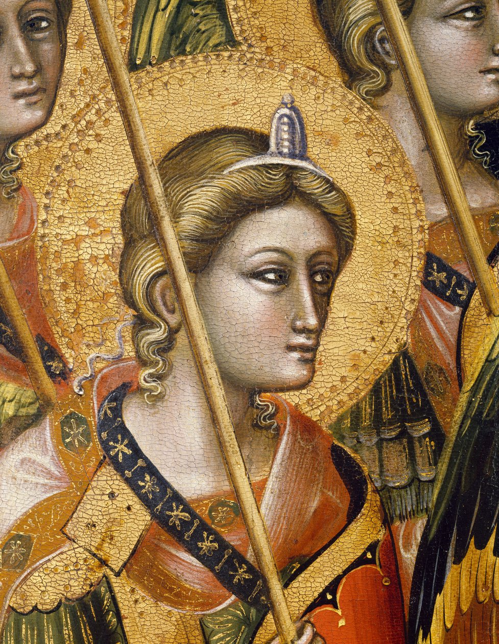 Hierarquias angélicas, por Guariento di Arpo (ativo 1338, morreu 1367 ou 1370), tempera no painel. Detalhes. de Guariento di Arpo