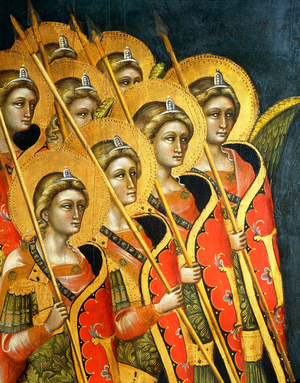 Faixa armada de anjos, por Guariento (ativo 1338-1367 ou 1370), detalhe de Guariento di Arpo