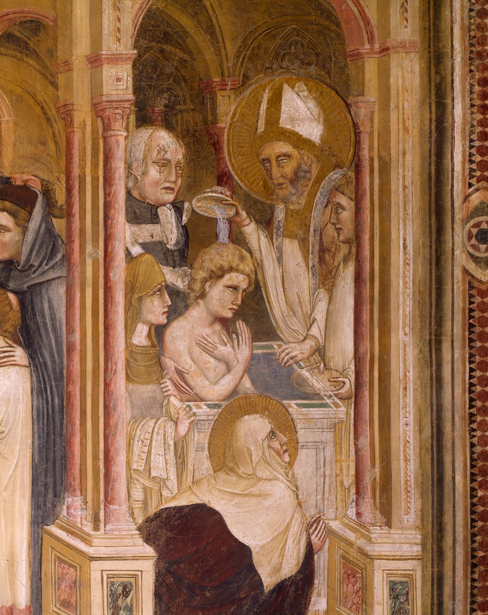 Batismo de Santo Agostinho, por Guariento, afresco de Guariento di Arpo