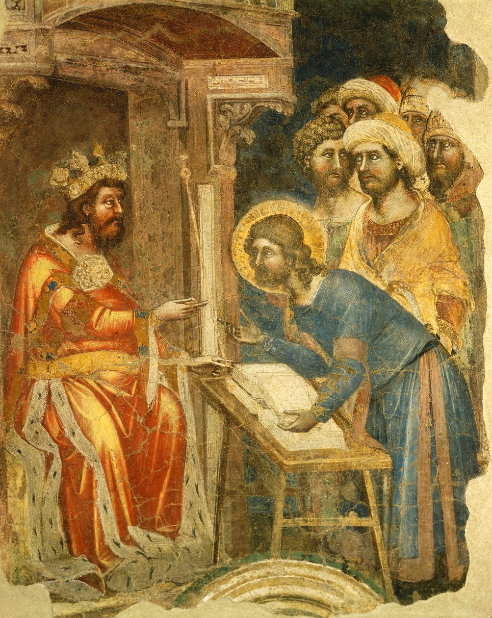 Histórias de José e seus irmãos, por Ridolfo Guariento ou Guariento de Arpo (ativo de 1338 a 1370), afresco, Academia Galileana de Ciência, Literatura e Arte, antiga Patavina, Pádua, Itália de Guariento di Arpo
