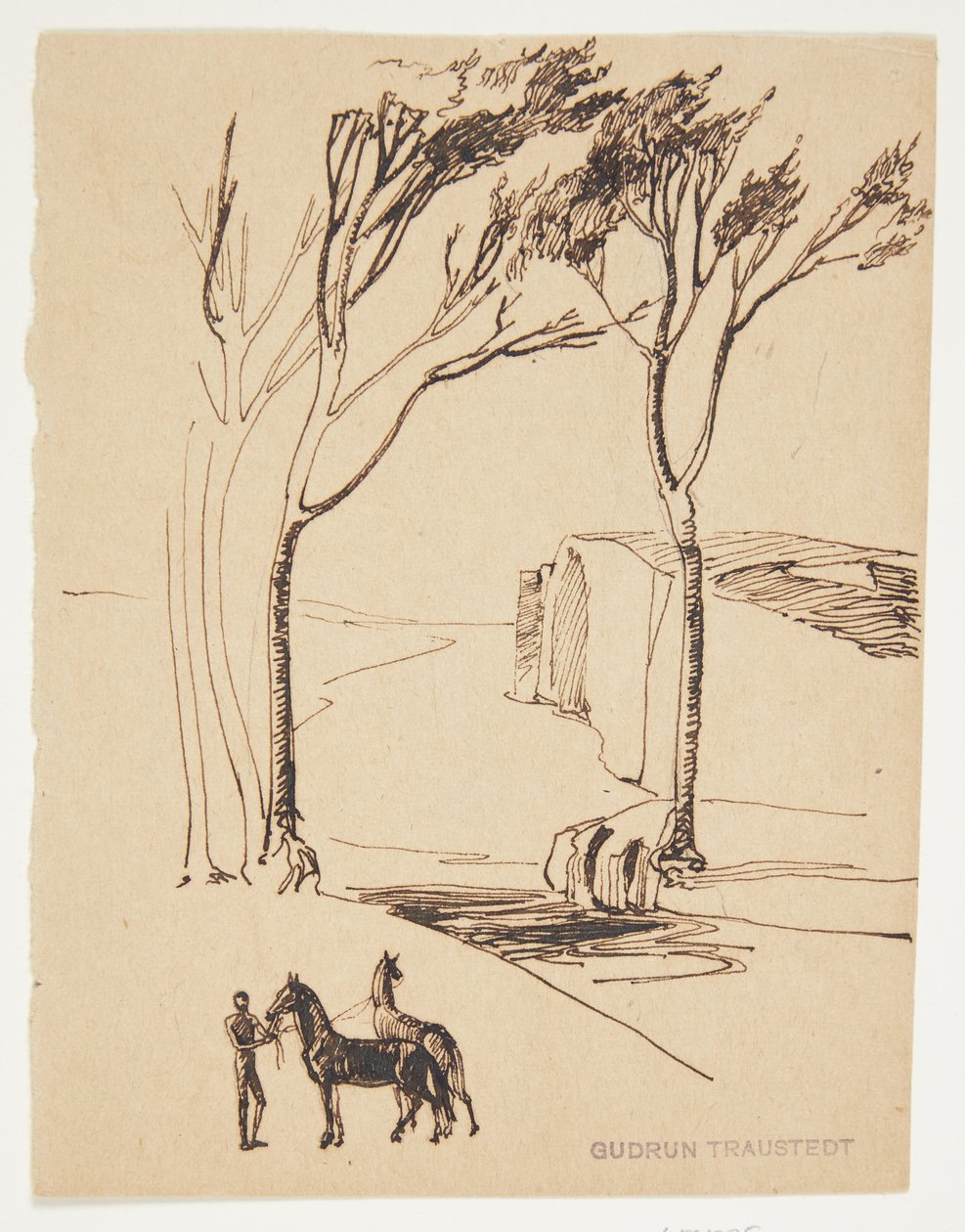 Paisagem ideal No primeiro plano homem com dois cavalos de Gudrun Traustedt