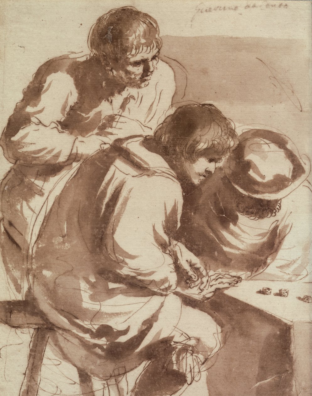 Jogadores de dados (caneta e tinta no papel) de Giovanni Francesco Barbieri