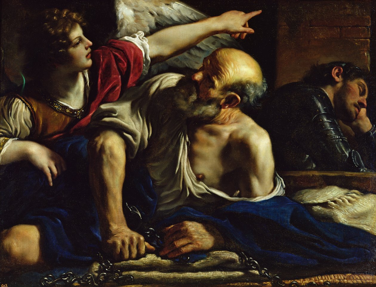 São Pedro libertado por um anjo de Giovanni Francesco Barbieri