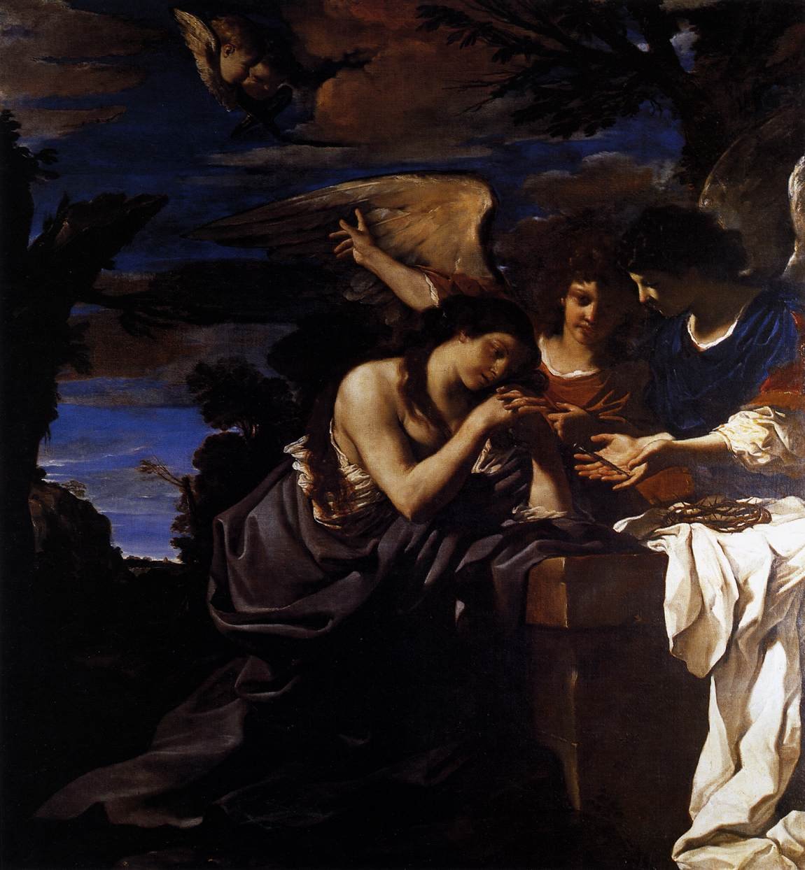 Magdalen e dois anjos de Giovanni Francesco Barbieri