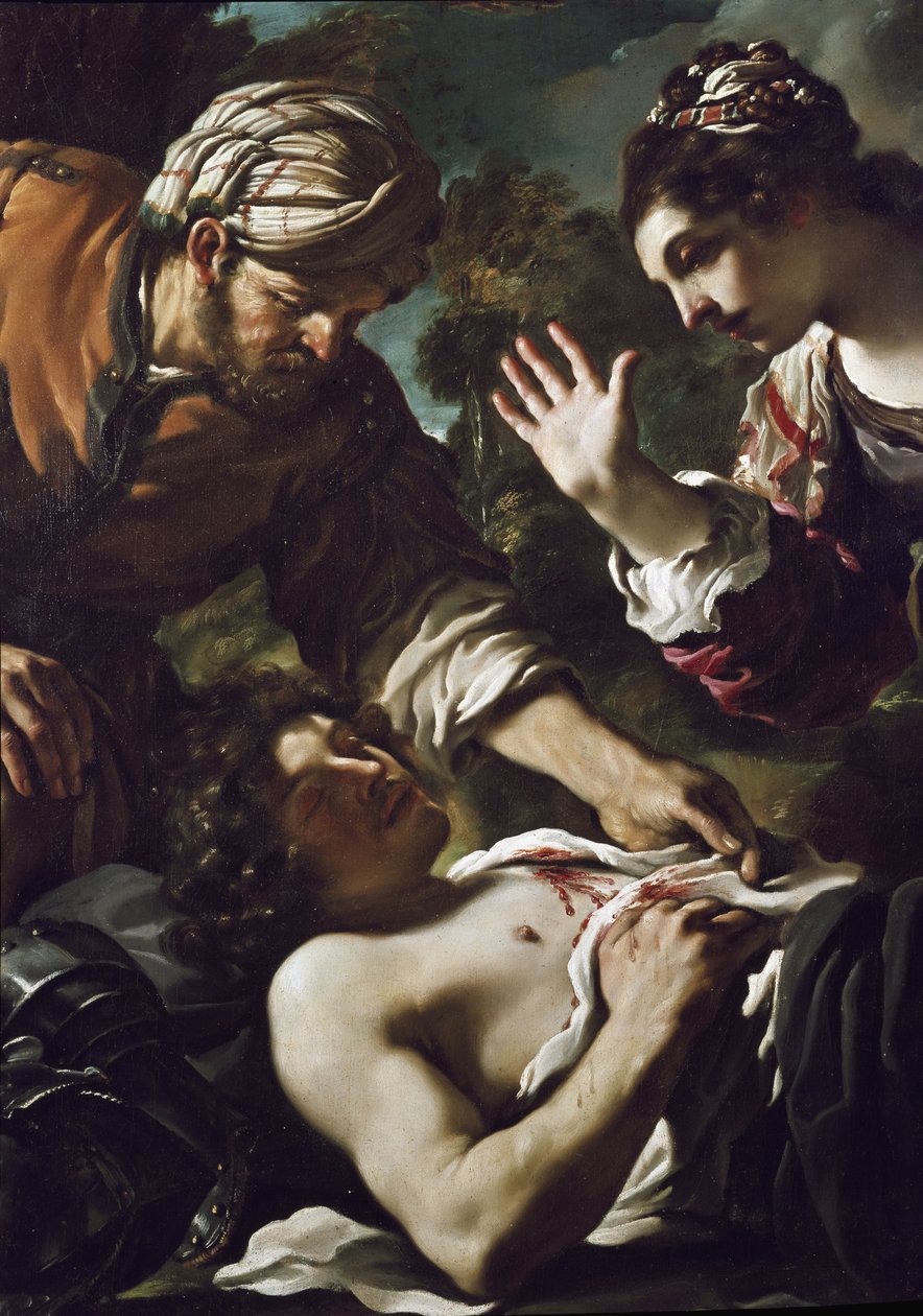 Herminie (Erminia) descobre o Tancrede com astúcia (detalhe) de Guercino