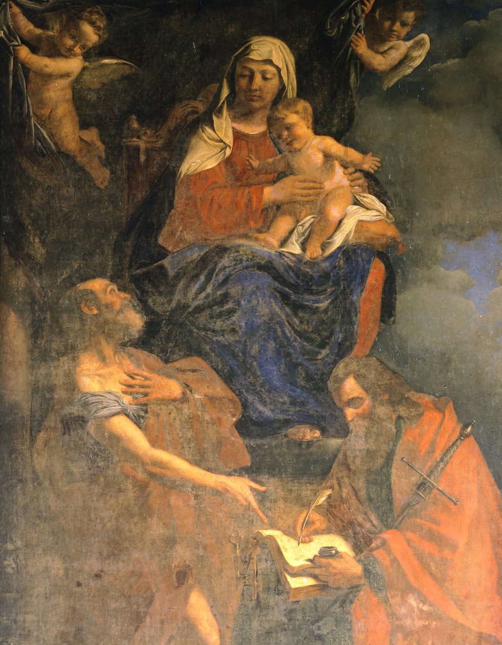 Madonna e Filho com os Santos Pedro e Paulo por Giovanni Francesco Barbieri, conhecido como Guercino (1591-1666), óleo sobre tela, detalhe, Capela dos Santos Pedro e Paulo, Pavia de Guercino
