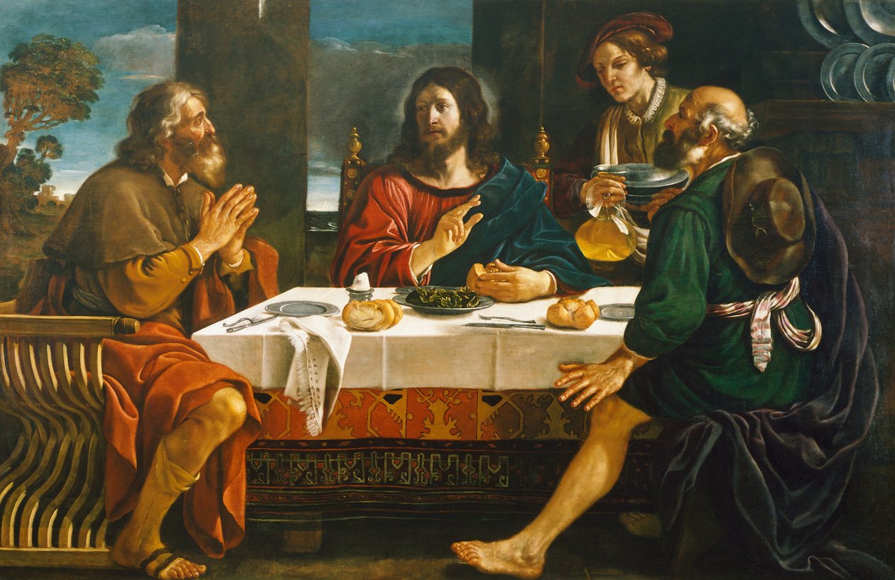 Ceia em Emaús, de Giovanni Francesco Barbieri, conhecido como Guercino (1591-1666), óleo sobre tela de Guercino