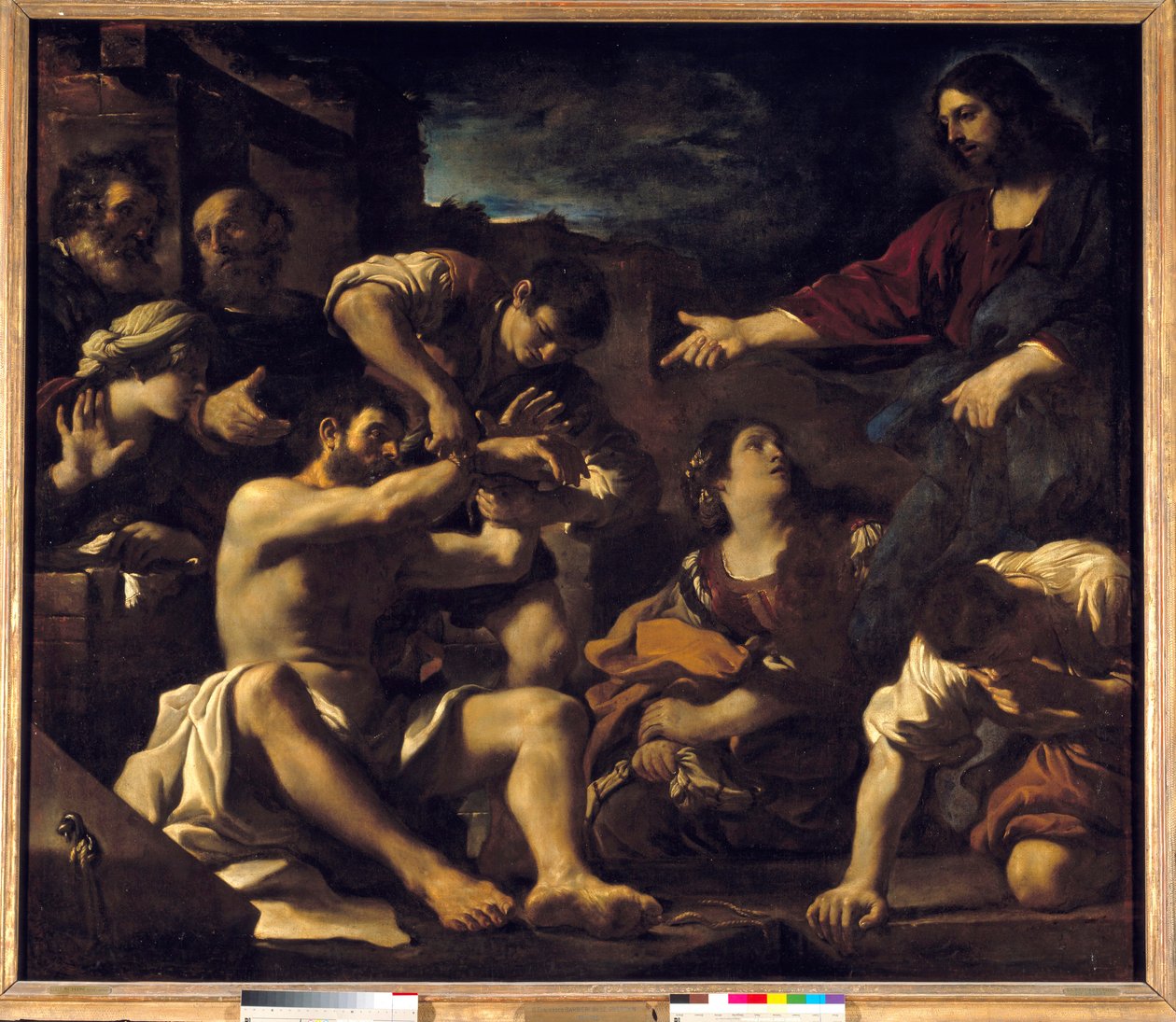 A ressurreição de Lázaro. Pintura de Giovanni Francesco Barbieri Guerchin dit Il Guercino (1591-1666). 1619 Sun. 2,01x2,33 m de Guercino