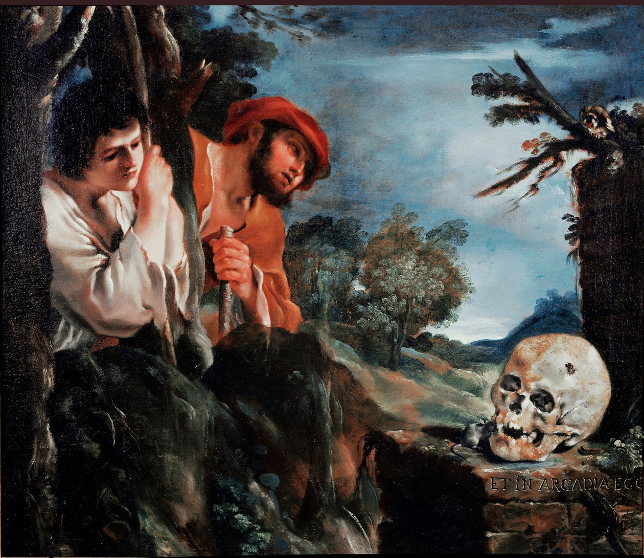 Os pastores de Arcádia Men em torno de um túmulo da ilha grega do Peloponeso. Pintura (Vanita) de Giovanni Francesco Barbieri Guerchin dit Il Guercino (1591-1666) 1618 ao redor de Roma, Galleria Corsini de Guercino