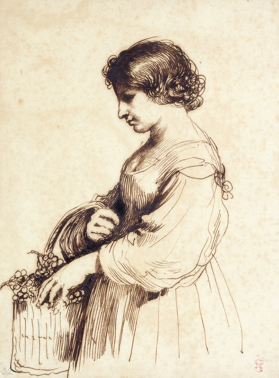 Uma jovem mulher segurando uma cesta de frutas, de Guercino