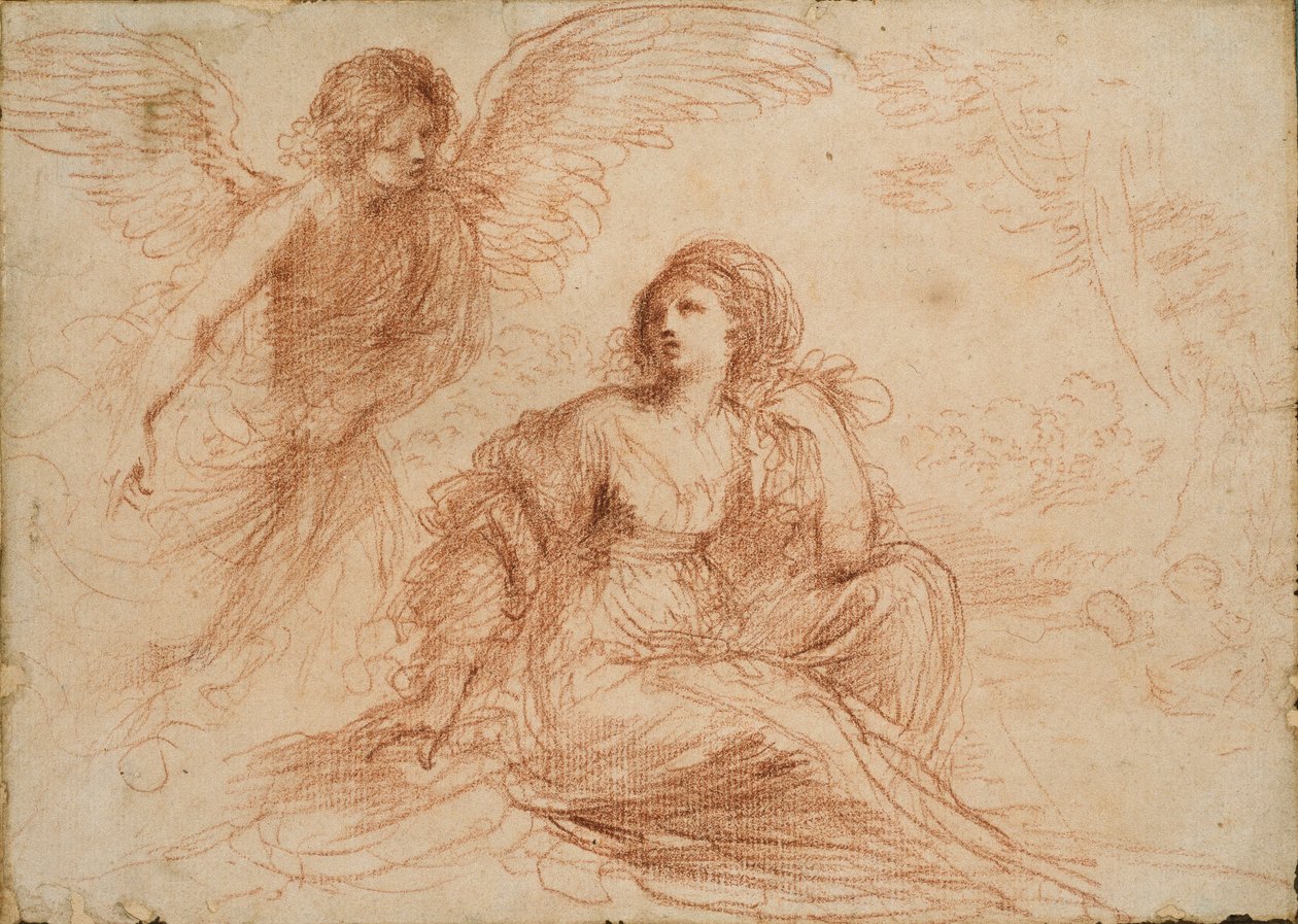 Um anjo aparecendo para Hagar e Ismael, c1653 de Guercino
