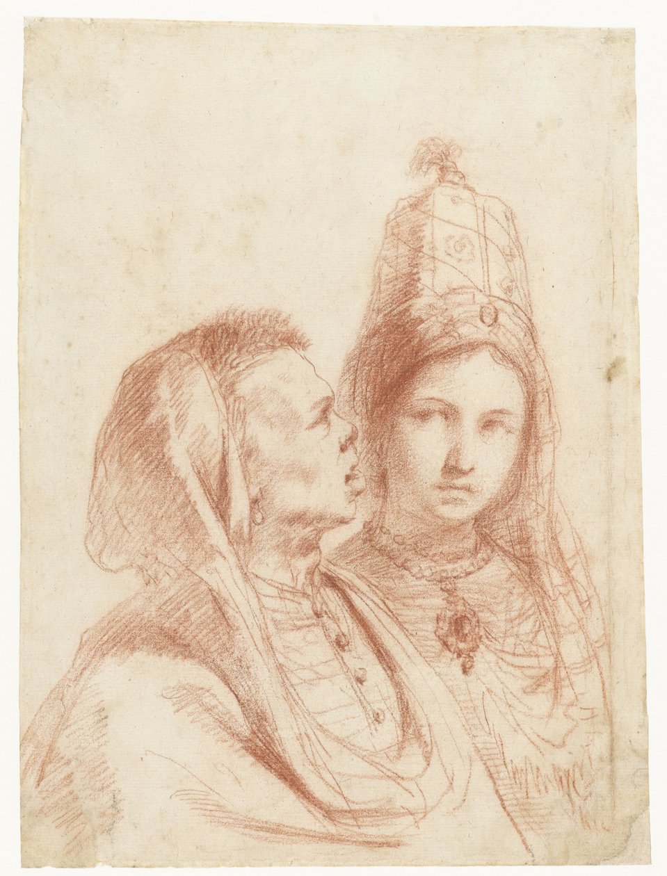 Bustos de um homem e uma mulher em trajes exóticos de Guercino