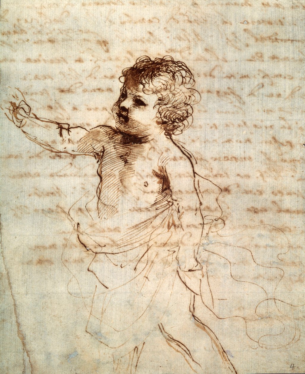 Figura de Childs em cortinas, século XVII de Guercino