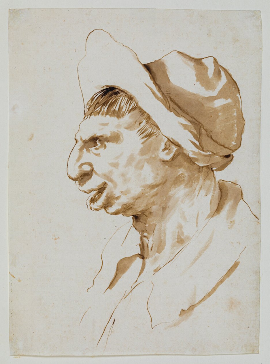 Cabeça de um camponês de perfil para a esquerda de Guercino