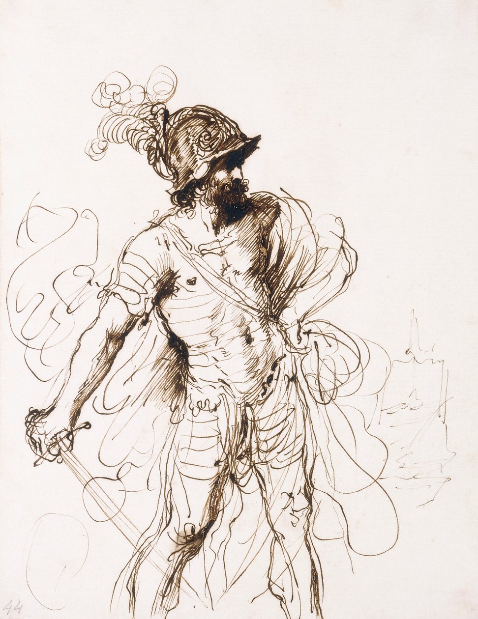 Marte, sua espada desembainhada, virou-se para a direita, de Guercino