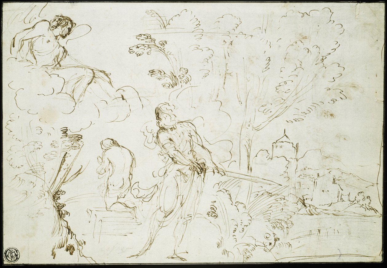Sacrifício de Isaac (anverso); Sonho de Jacob (verso) de Guercino