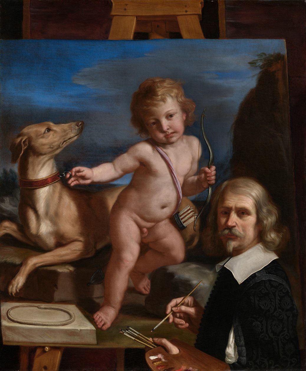 Autorretrato perante um quadro de «Amor Fedele» de Guercino