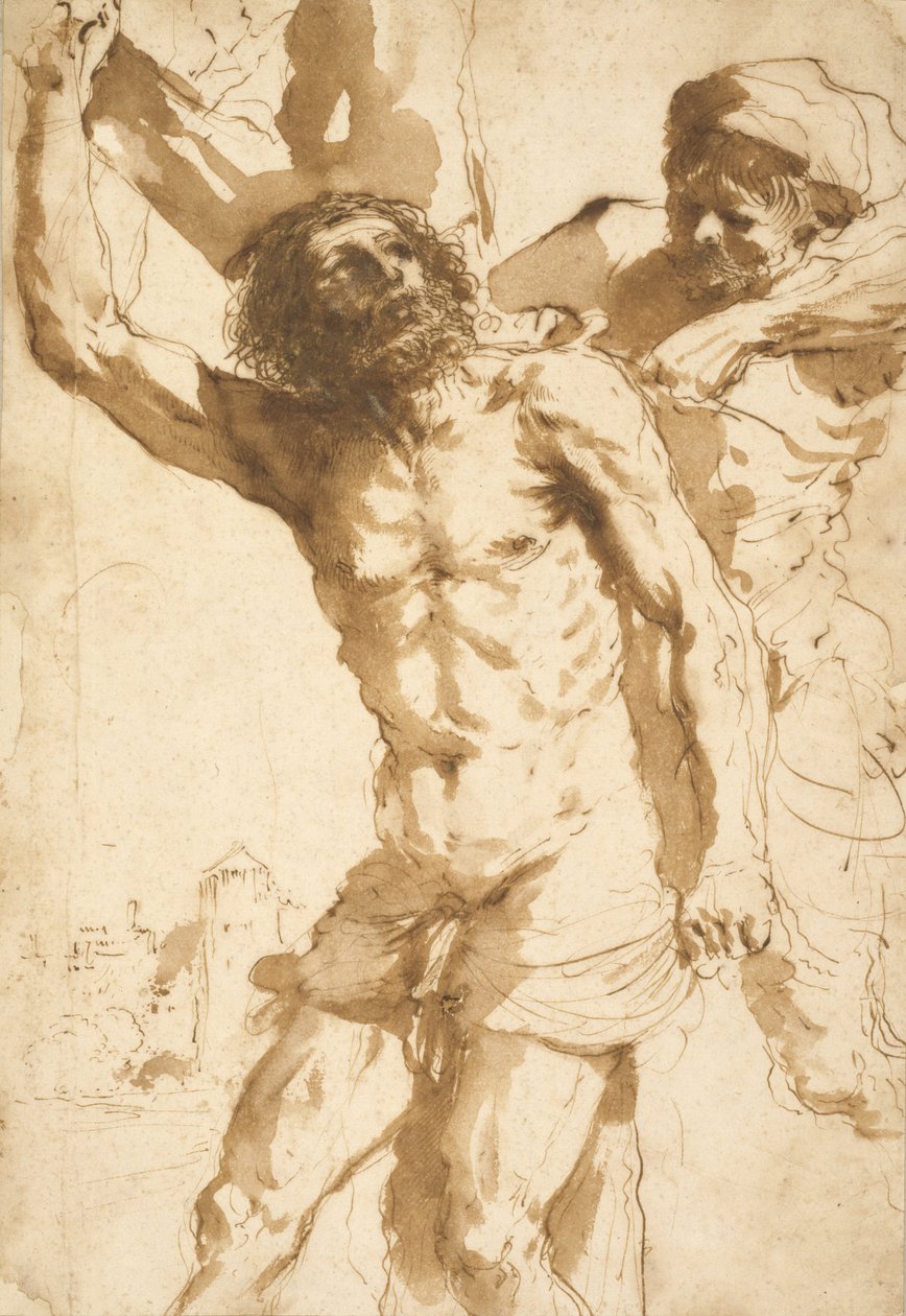 Estudo para o martírio de São Bartolomeu, 1635-36 de Guercino