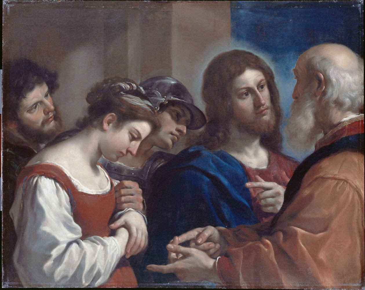 A mulher apanhada em adultério de Guercino
