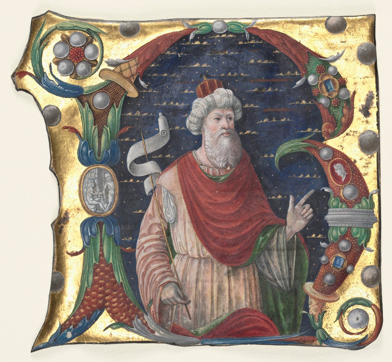 R inicial de um livro coral com o rei David, c. 1470-1480. de Guglielmo Giraldi del Magri [or del