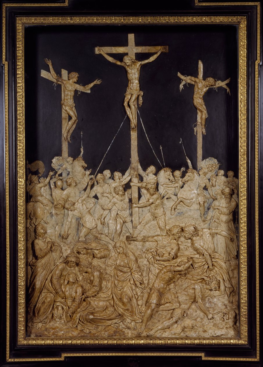 Crucificação, atribuída a Guglielmo della Porta (1515-1577), alívio de cera, Itália de Guglielmo della Porta