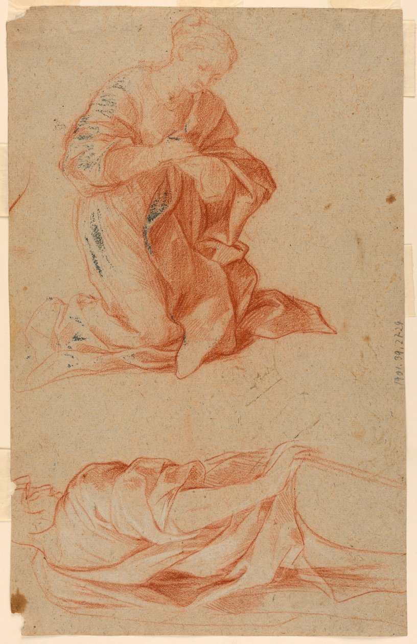 Desenho, Estudos da Virgem Maria e de um homem de pé, ca. 1660 de Gugliemo Cortese