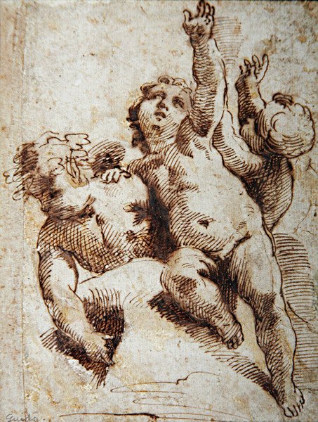 Querubins, c.1620 (lápis sobre papel) de Guido (attr. to) Reni