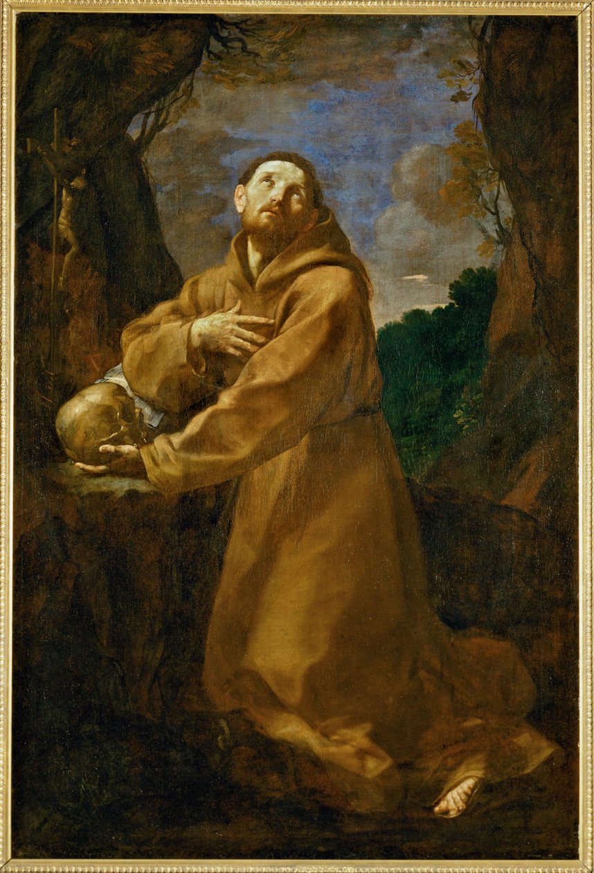 São Francisco de Assis em meditação ... de Guido (follower of) Reni