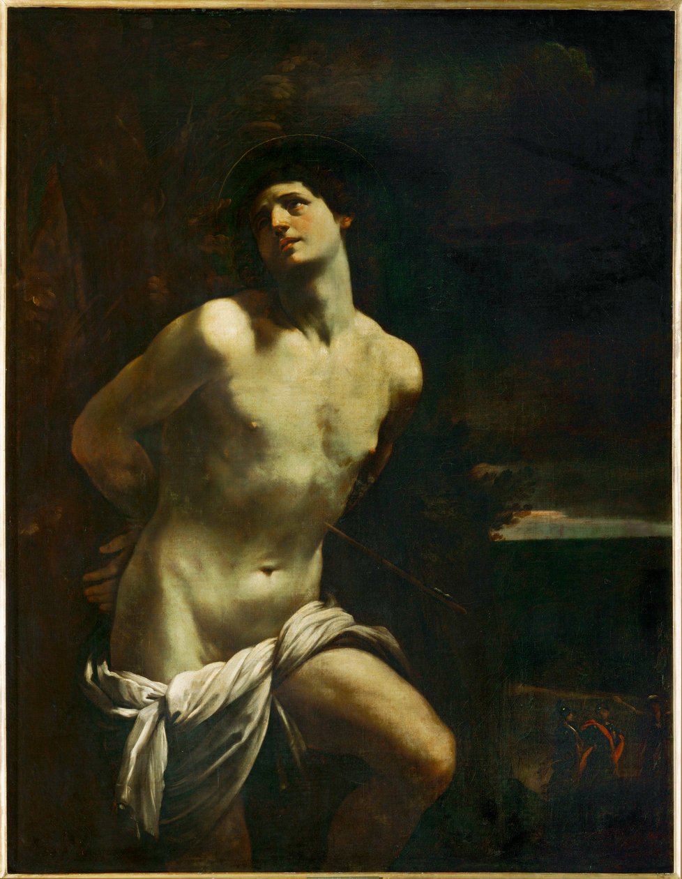 Saint Sebastien martyre dans un paysage - São Sebastião numa paisagem ... de Guido (follower of) Reni