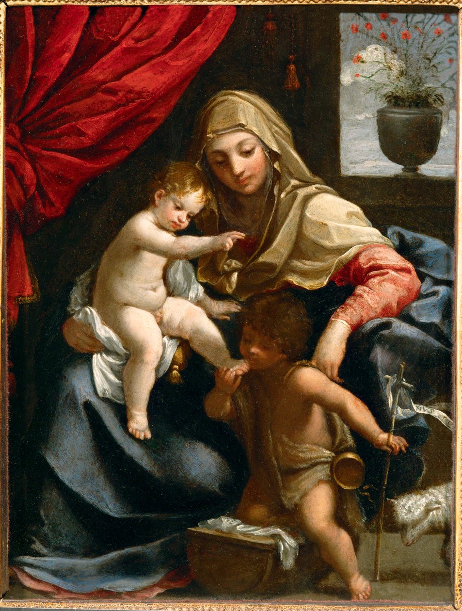 A Virgem, o Menino Jesus e São João Batista, companheiro ... de Guido (follower of) Reni