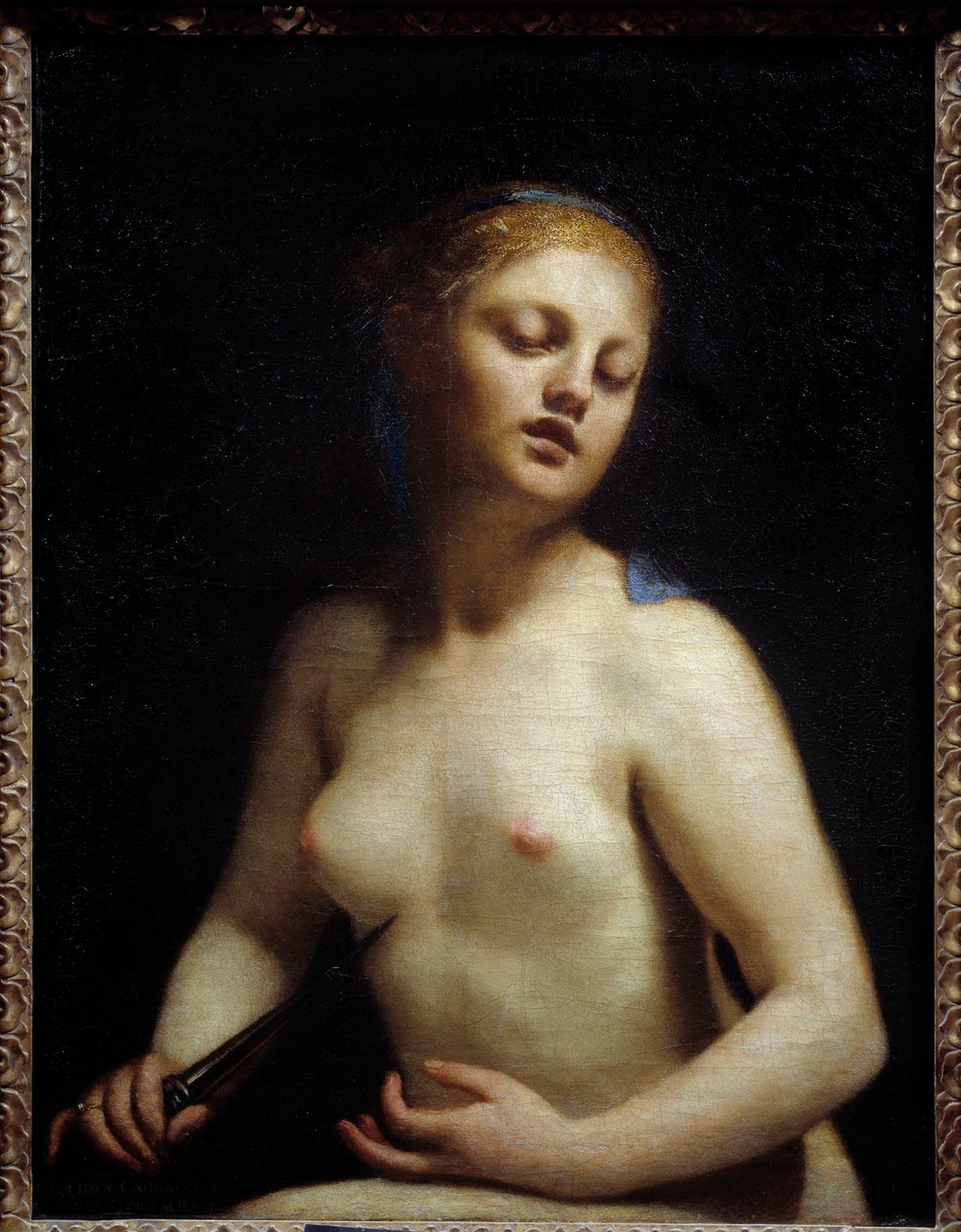 Lucrece morreu Lucrece (Lucrezia, Lucretia, senhora romana) foi vítima de violência por seu primo Sextus Tarquin, o filho de Tarquin, o Soberbo. Lucrece mandou chamar seu pai e seu marido (Collatinus) e chegou com Lucius Junius Brutus, o primo de Lucius T de Guido Cagnacci