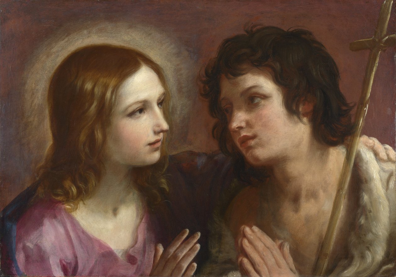 Cristo abraçando São João Batista, c. 1640 de Guido Reni