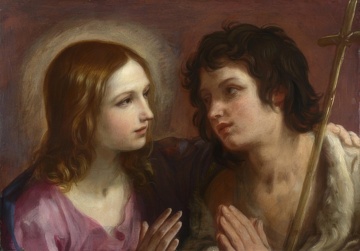 Cristo abraça João Batista. Por volta de 1640 de Guido Reni
