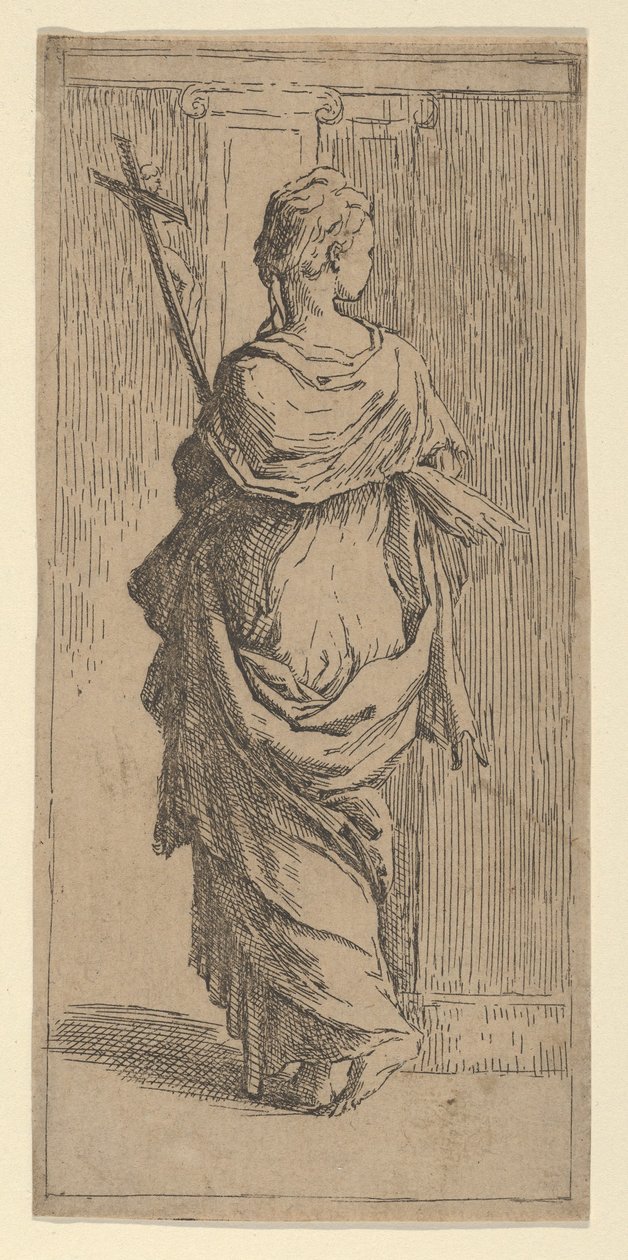 Menina carregando um crucifixo e caminhando em direção a uma pilastra, vista por trás, ca. 1590-1600. de Guido Reni