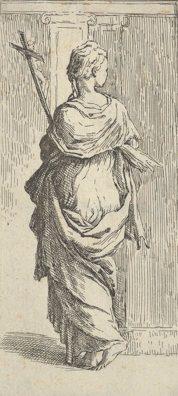 Menina carregando um crucifixo e caminhando em direção a uma pilastra, vista por trás, ca. 15..., aprox. 1590-1600. de Guido Reni