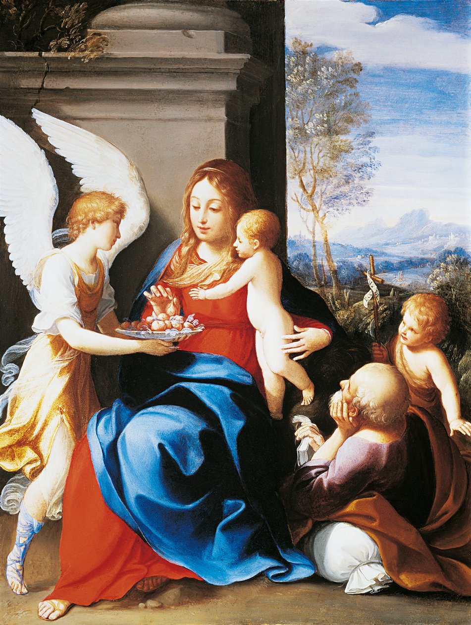 Sagrada Família servida por anjos, por Guido Reni (1575-1642) de Guido Reni