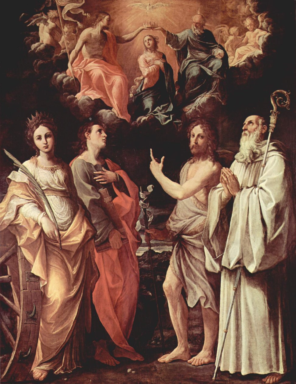 Italiano: Coroação da Virgem com os Santos João Evangelista, João Batista, Bernardo e Catarina de Alexandria de Guido Reni