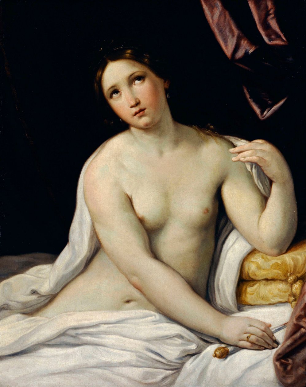""Lucrece"" Lucrécia (Lucrécia, Lucrécia, senhora romana do século VI a.C.) suicida-se depois de ter sido vítima da violência do seu primo Sexto Tarquínio, filho de Tarquínio, o Soberbo - Pintura de Guido Reni disse o Guia (1575- 1642), por volta de 1637 - de Guido Reni