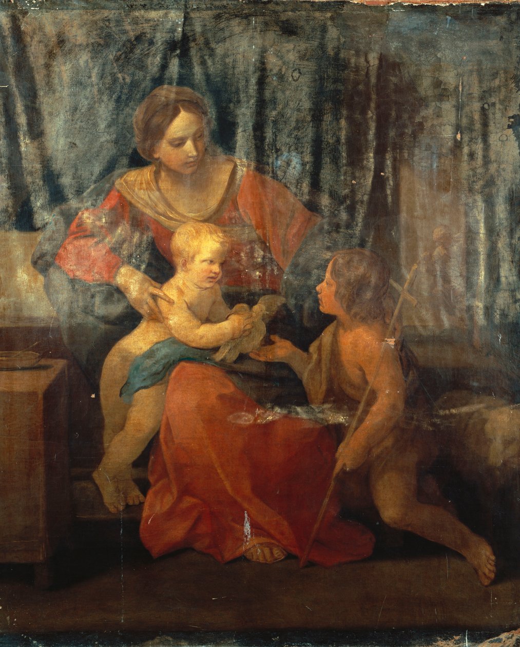 Madonna e criança com São João Batista em um interior, c.1640 de Guido Reni