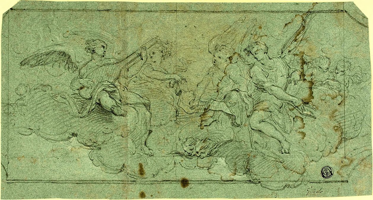 Músico Anjos nas Nuvens (reto); Clérigo Sentado (verso) de Guido Reni
