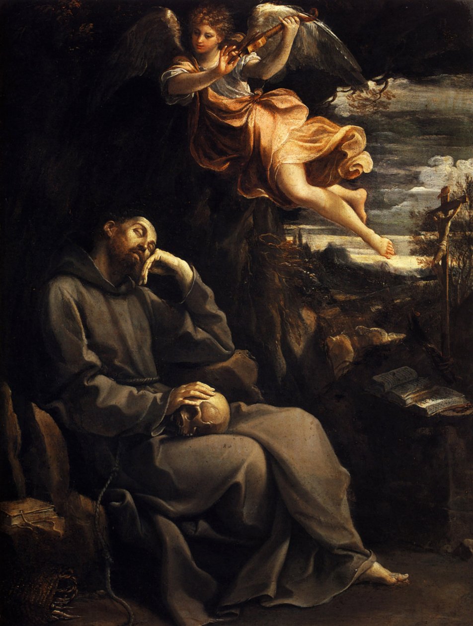 São Francisco Consolado pelo Anjo Musical, 1606-1607. de Guido Reni